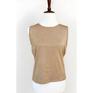 Ruby Cho Sleeveless Shimmer Gold Holiday Top RC4051 Size M Silk Blend NWT